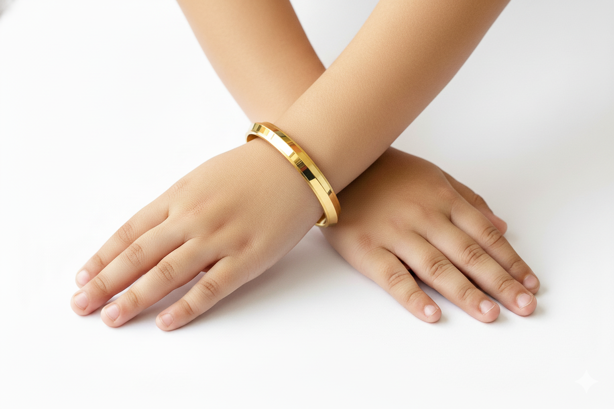 Silver Child Kada With Gold Polish - Image 2