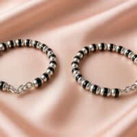 CHILD SILVER KADA WITH BLACK MOTI